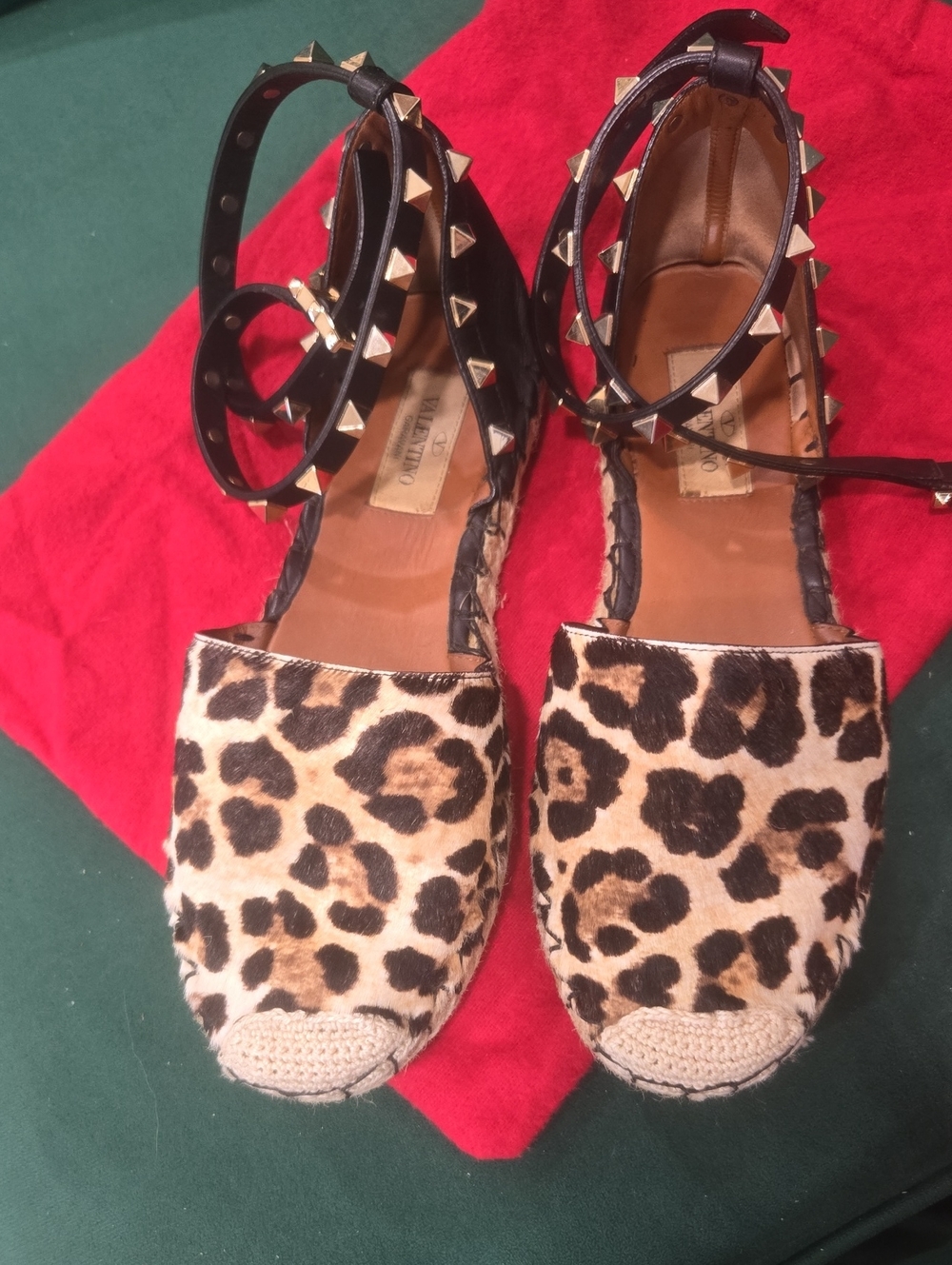 Valentino Garavani Leopard Espadrilles with Black Studded Ankle Straps